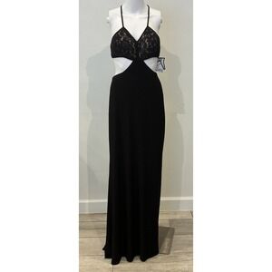 NWT Morgan Black Lace Detail Maxi Halter Dress Size 5/6 Formal Holiday‎ Event